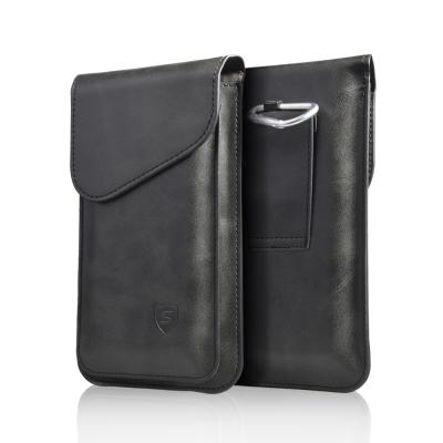 China Universal Belt Clip Leather Pouch 2 Layer Cell Phone Pouch Waist Wallet Leather Case With Belt Loop For Samsung Note 9 10 Pro for sale