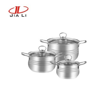 China Wholesale 6PCS Belly Shape Sustainable Kitchen Cooking Pot Stainless Steel Cookware for sale