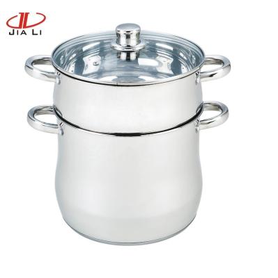 China Sustainable Premium Stainless Steel Couscous Steamer Pot Cooking Pot 2 Layer Cookware for sale