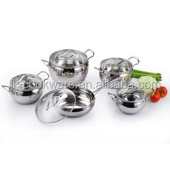 China Sustainable Apple Shape 10 Pcs Stainless Steel Cookware Set With Glass Lid for sale