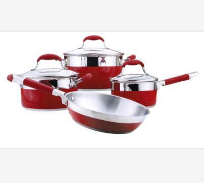 China Sustainable 8pcs cookware set stainless steel and silicon non-stick combine button frying pan for sale