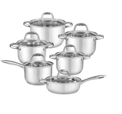 China Sustainable 12pcs Stainless Steel Cookware Set Cooking Pot Suitable For Home for sale