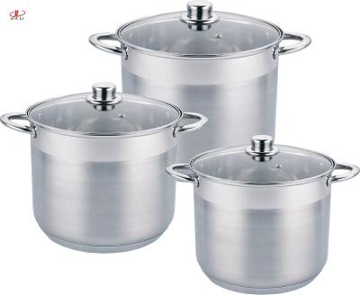 China Sustainable Wholesale Commercial High Stock Large Stainless Steel Pot 3 Pcs Cookware Sets for sale