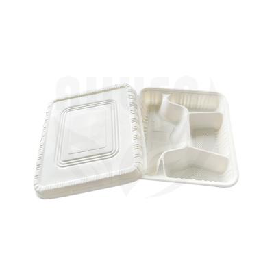 China 4 Separate Compartments CLASSIC Plastic Disposable Food Container Compostable 100% Biodegradable With Cover for sale