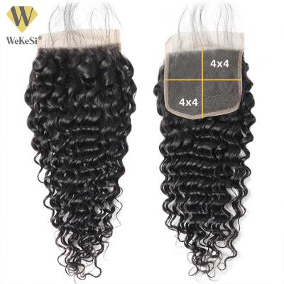 China Deep Wave Grade 8A Mink Peruvian Remy Virgin Hair Bundles Deep Wave Weft With Middle Part Deep Wave Lace Closure for sale