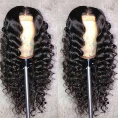 China 150% 180% 200% Density Deep Straight Hair 4*4 Loose Lace Closure Front Wig Unprocessed Brazilian Lace Cuticle Aligned Virgin Hair for sale