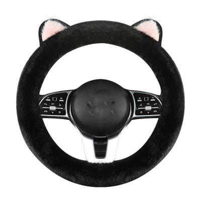 China Factory Wholesale Winter Cartoon Single Car Steering Wheel Cover Plush Car Handle Cover Cat Ears Warm Cartoon for sale