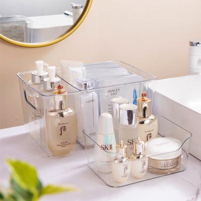 China Snack Skin Care Products Mask Storage Box Plastic Storage Basket Viable Desktop Cosmetic Plastic Transparent Tray Sundries Small for sale