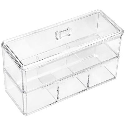 China 4 Compartment Viable Acrylic Cotton Ball and Dual Swab Holder Platform Makeup Storage Container with Clear Organizer Lid Protective Q-Tip Case for sale