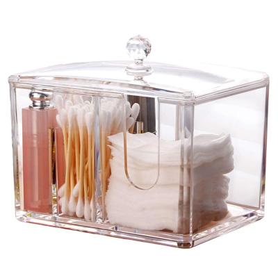 China Low Price Viable Wholesale Acrylic Clear Transparent Makeup Cotton Pad Holder Cotton Pad Cosmetic Dispenser Container With Lid for sale