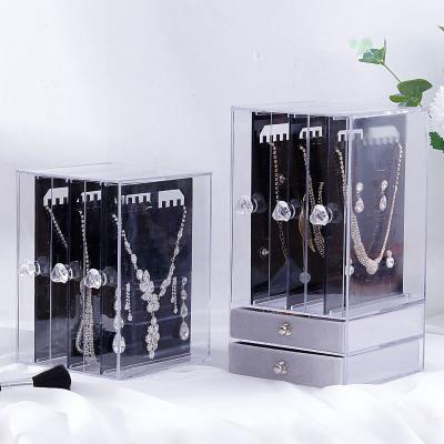 China Low Price Wholesale Clear Jewelry Organizer Earring Bracelet Necklace Holder Show Acrylic Jewelry Storage Boxes With 2 Drawer for sale