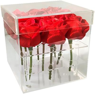 China Viable Wholesale Custom 9 Holes Fit Plastic Clear Luxury Acrylic Rose Flower Box With Lid for sale