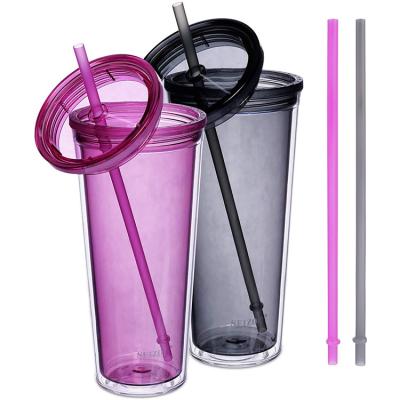 China Stocked 2-Pack 24 Ounce Hot Sale Food Grade Clear Wall Double Wall Tritan Insulated Plastic Drinking Tumblers with Straw and Lid for sale