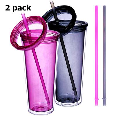 China Hot Sale 2-Pack Food Grade Ice Tea 700ml Clear Wall Reusable Clear Wall Tritan Stocked Water Tumbler 24oz Plastic Bulk Tumbler for sale