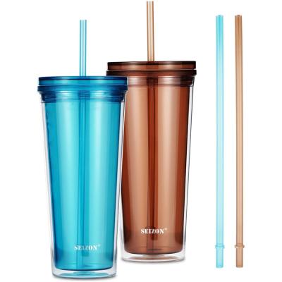 China Wholesale Stocked 2 Pack 24 oz Tumbler Mug Insulated Pink Clear Tritan Tumbler Cups With Straw for sale