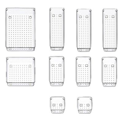 China Stackable Drawer Organizer Stocked Clear Storage Trays 10 Piece Break Set Heavy Duty Plastic Acrylic Drawer Organizers For Utensils for sale