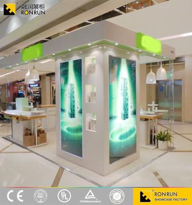 China Super Cool Stylish Cosmetic Shop Counter Design Plywood Art Wooden Showcase for sale