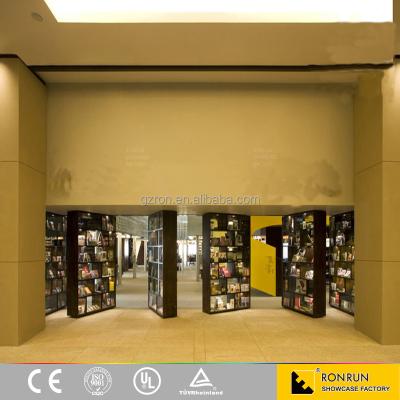 China Plywood bookstore decoration design, book display showcase furniture and wall display for sale