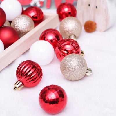 China Decorative Manbao Christmas Ball And Tree Ornaments Plastic Balls 4styles 24 Pcs Set for sale