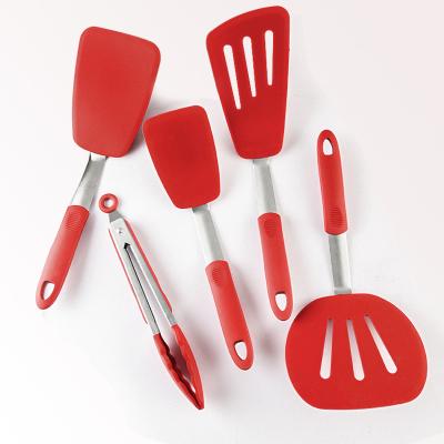 China Amazon New Minimalist Hot Sale Utensils 5 Pcs Silicon Kitchenware Kitchenware With Stainless Steel Handle for sale