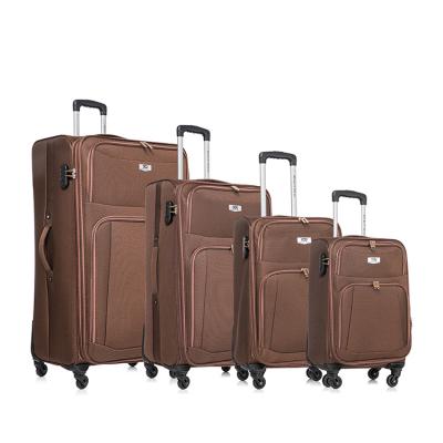 China 4pcs Polyester Set Fabric Cheap 3 Side 4wheels Soft Luggage for sale