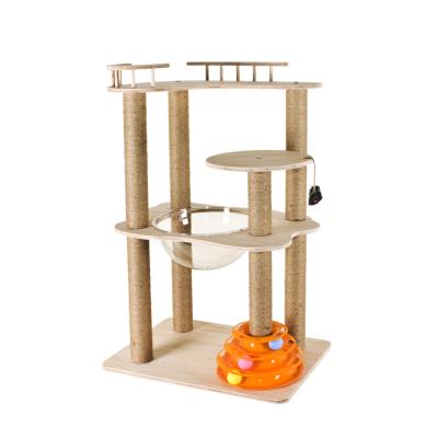 China Sustainable Luxury Outdoor Cat Pet Box Playhouse Wooden Tower Cage With Scratches Cat Tree for sale