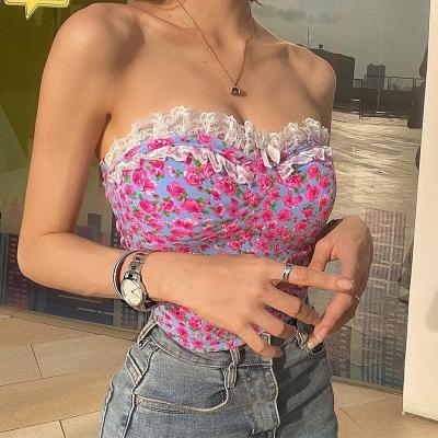 China 2021 white rushed strapless lace tube tops new arrival women's tank tops QUICK DRY color cotton soild for sale