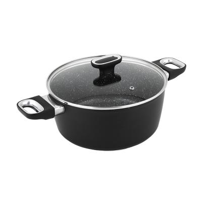 China Non-sustainable forged aluminum stick cookware with marble coating (sauce pan, casseroles, frying pan, wok) for sale