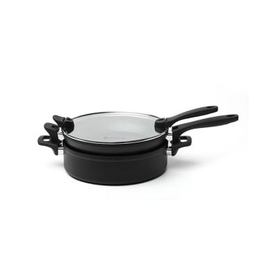 China Custom Heat Resistant Paint Stocked Black Color Non Stick Cook Pot Set for sale