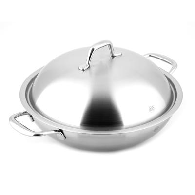 China General Use For Popular Gas And Induction Cooker Stainless Steel High Quality Wok With Lid Cooking Double Wok Handle Wok Pan Large for sale