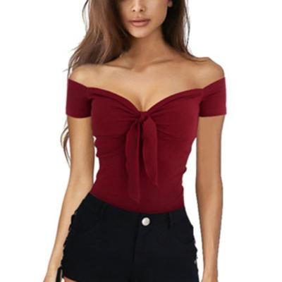 China Wholesale Slim Anti Pilling Anti Pilling Off The Shoulder Tops Tie Up Sexy Women Clothing And Blouses for sale