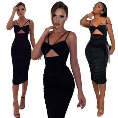 China Anti-Wrinkle M9840-women's Anti-Wrinkle Cavity Sexy Elegant Black Midi Dress Women for sale