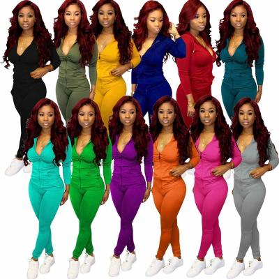 China 2021 New Arrival Woeen Breathable Casual Women's Long Sleeve Crop Top Suit Breathable Sportswear Overalls Clothing Tracksuit 2 Piece Outfits for sale