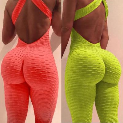 China Women's Skinny Sets Breathable Backless Plus Size Sports Wear Custom Yoga Pants One Piece Jumpsuit for sale