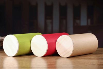 China Custom Biodegradable Cardboard Paper Cylinder Tube Box with Wooden Lids for sale