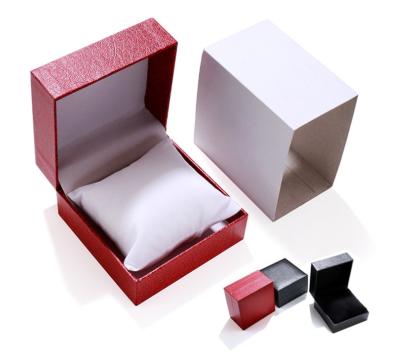 China OEM custom make high quality luxury rigid red cardboard gift box for jewelry bracelet watch packing box with pillow for sale