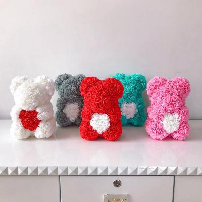 China 2019 Best Gift 25cm Rose Bear With Hear 19 Colors You Can Choose Rose Bear Valentine's Day Christmas 25cm With Heart for sale