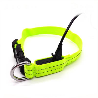 China USB LED JEWELED Retractable Rechargeable Dog Collar with 2 Line Reflective for sale