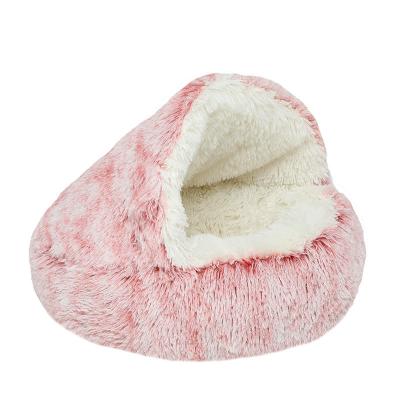 China Breathable Comfortable Round Hollowing Pet Nest Long Plush Warm Pet Sleep Bed With Waterproof And Anti-skid Bottom for sale