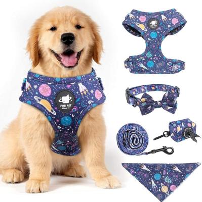 China Manufacturer Custom JEWELED Collar Set Adjustable Chest Bow Link Collar Dog Harness Neoprene Dog Leash for sale