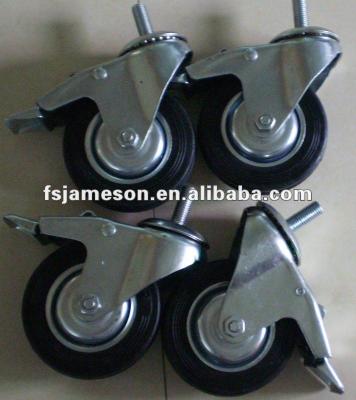 China Rubber + Metal Casters Industrial Rubber Casters Wheel 75MM Screw Cap for sale