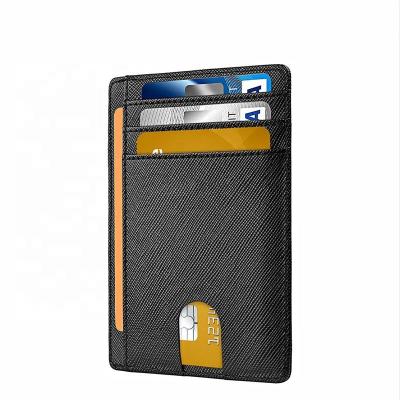 China Fashion Factory Wholesale Minimalist Saffiano Leather RFID Blocking Slim Card Holder For Men for sale