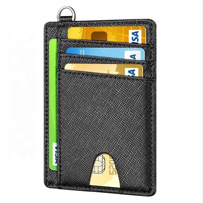 China Fashion Business Card Holder High Quality Genuine Leather Men's Business RFID Blocking Slim Credit Card Wallet for sale