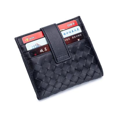 China Fashion Hot Selling Sheepskin Woven Card Holder RFID Blocking Real Lambskin Card Holder With Button Closure for sale