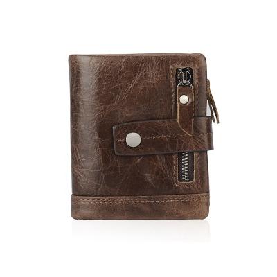 China Custom Genuine RFID Leather Zipper Wallet RFID Blocking Men's Wallet With Coin Pocket And Bill Compartment for sale