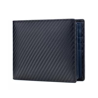 China Luxury Men's RFID Blocking Carbon Fiber Leather Coin Pocket Wallet Short Business Triple Wallet for sale