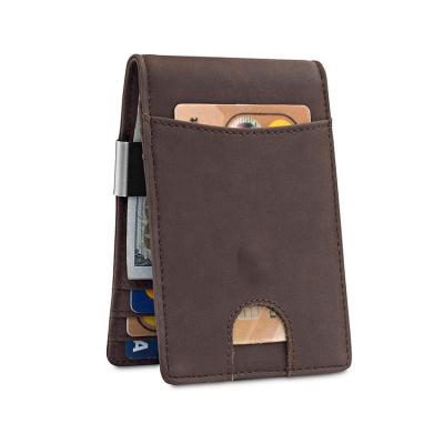 China Promotion Gift Front Pocket RFID Blocking Men's Leather Slim Wallet With Money Clip for sale