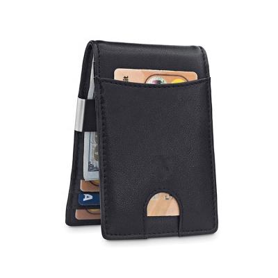 China Promotion Gift Black Real Cow Leather RFID Bifold Wallet Blocking Money Clip Slim Wallet For Men for sale