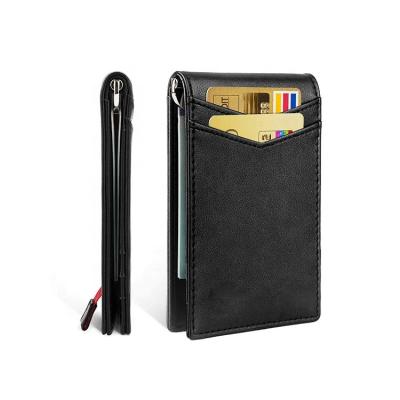 China Promotion Gift 100% Full Grain Wax Leather RFID Oil Blocking Minimalist Front Pocket Wallets Money Clip For Men for sale