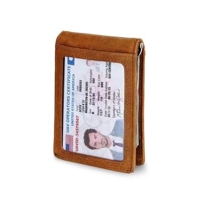 China Creative Crazy Horse Business Gift ID Window Leather Rfid Blocking Money Clip Wallet For Men for sale